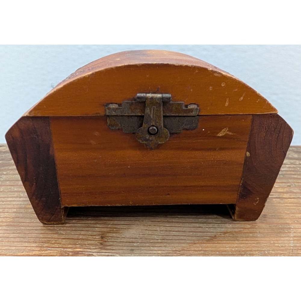 Antique Primitive Wooden Domed Lid Box w/ Iron Latch Folk Art Trinket Coffer